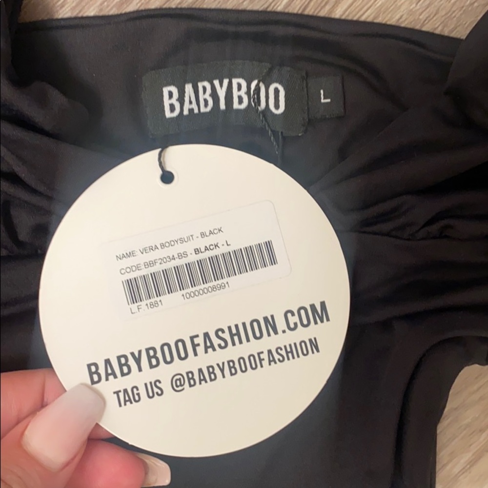 Babyboo black onsie deep v halter sexy top L - Picture 3 of 4